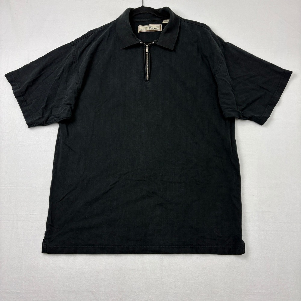 M.E. Sport Mens XXL Black 100% Cotton Half Zip Short Sleeve Polo Shirt N4